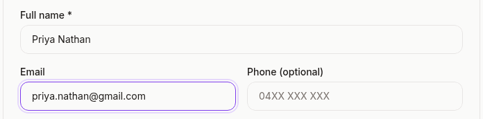 Add client form, filled in